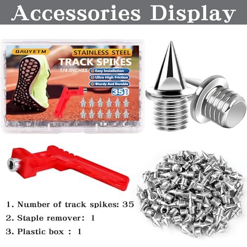 1/4 Inch Stainless Steel Track Spikes with Wrench - 35 Piece Silver Set