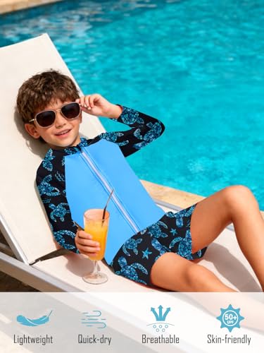 Boys UPF 50+ Zipper Rash Guard Sets - Short Sleeve Swimwear for Ages 3-9