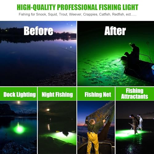 Linkstyle 12V Underwater Fishing Light 2000LM Green LED Submersible 5M Cord