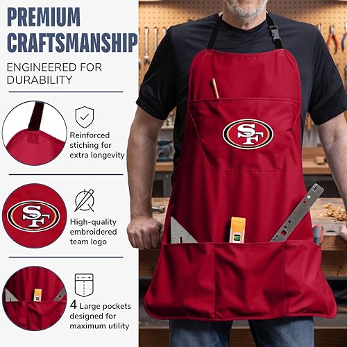San Francisco 49ers Cooking Apron - Heavy-Duty Cotton, Adjustable Straps, Red