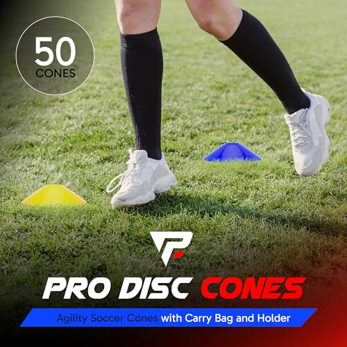 Agility Soccer Cones Set of 50 - Bright Orange with Carry Bag & Cone Holder