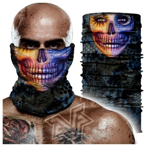 Skull Print Neck Gaiter Face Mask - Yellow Face-29