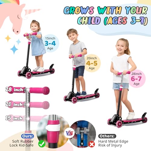 3-Wheel Kids Kick Scooter with Light-Up Wheels - Medium Pink