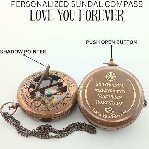 Personalized Brass Sundial Compass - Engraved Gift for Men, 3 Inch