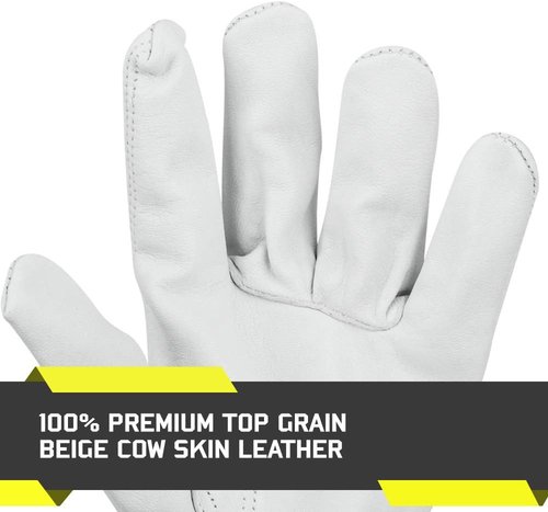 Glove Station Unlined Top Grain Leather Work Gloves - Durable Beige Driver Gloves for Trucking, Welding & Gardening