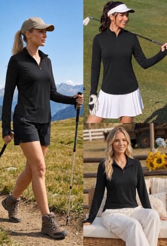 Alaroo Women's 1/4 Zip Long Sleeve Fishing & Workout Shirt XL Black