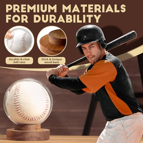 Baseball Display Case with Wooden Base - Round Clear Ball Holder