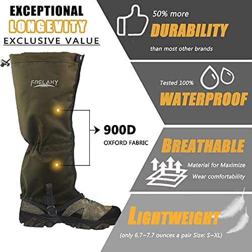 Waterproof Leg Gaiters for Hiking & Hunting - Olive Green, Large