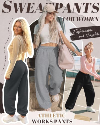 Huukeay Women's Baggy Sweatpants Joggers - Large Light Gray Dark Gray Black Set