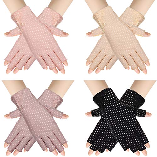 SATINIOR 4 Pairs UV Protection Sun Fingerless Women Gloves – Lace & Bowknot Variant