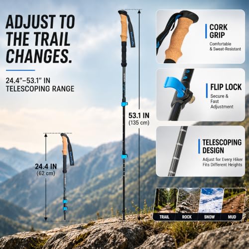 TheFitLife Carbon Fiber Trekking Poles Ultralight Walking Sticks - Orange