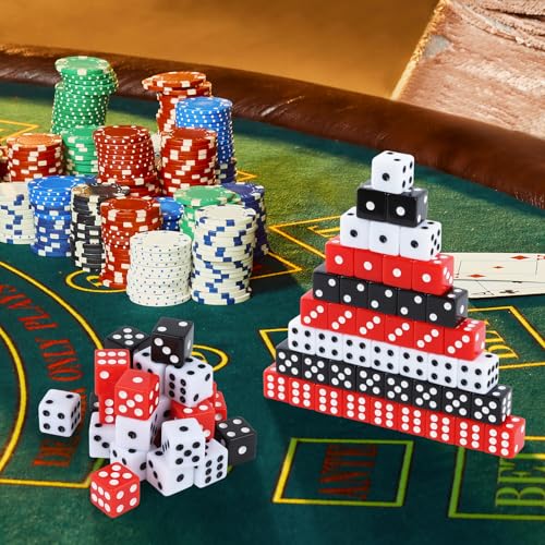 100-Piece Casino Dice Set - 16mm Colored Acrylic Dice - Red, Black, White