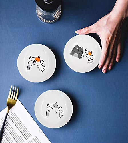MISS TUTU 4pcs Cat Ceramic Dipping Dishes - Relish & Seasoning Plates (Variation: 4pcs-Cat-A)