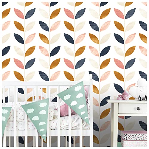 Floralplus Peel and Stick Wallpaper Boho Leaf Removable Wallpaper for Bathroom Renter Leaf Contact Paper for Locker Shelf Liner Vinyl Adhesive Wallpapers Wall Mural Decor 17.5 in x 118 in