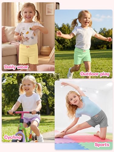 Toddler Ruffled Shorts - Kids Bike Cartwheel Shorts 4-5T - Grey, Pink, Yellow, Lavender, Mint, Blue