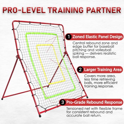 2-in-1 Baseball Softball Volleyball Rebounder Net - Adjustable Multi-Sport Practice Equipment