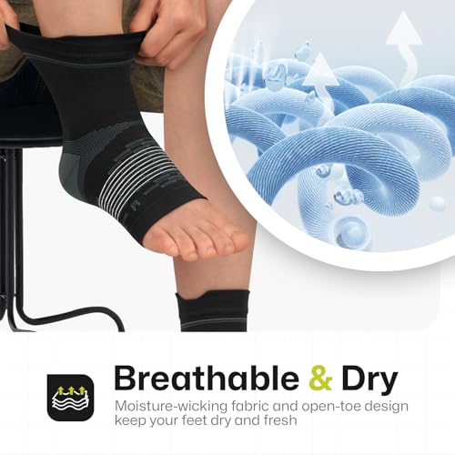 Plantar Fasciitis Socks - Ankle Compression Sleeve with Arch Support - Black (3 Pairs)