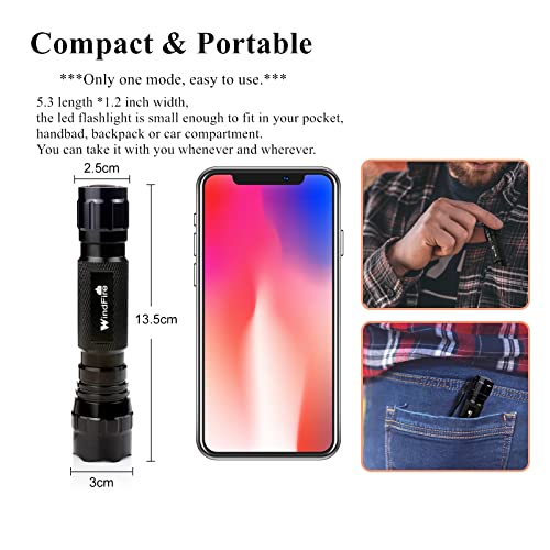WINDFIRE 2 Pack LED Flashlight Single Mode, Super Bright Tactical Flashlights, Small Portable Water Resistant Handheld Flash Lights for Camping, Hiking, Emergency