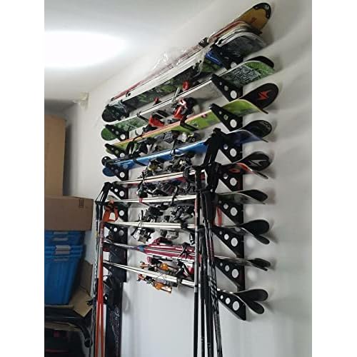 StoreYourBoard Ski Wall Rack ? Horizontal Ski Rack Wall Mount, Holds 3 Pairs of Skis and Poles, Ski and Snowboard Wall Rack for Garage or Home, Holds Up to 40 lbs