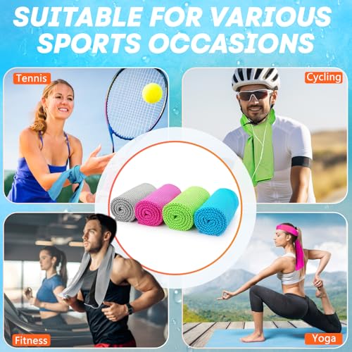 Cooling Towels 4 Pack - Soft Breathable Microfiber for Gym & Outdoor - Grey, Pink, Green, Blue