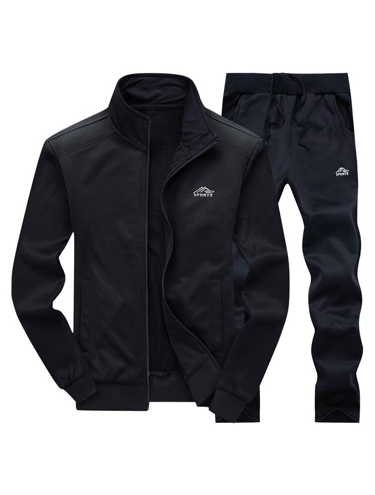 PASOK Men's Casual Tracksuit Long Sleeve Full Zip Running Jogging Sweatsuit Athletic Sports Set Black M