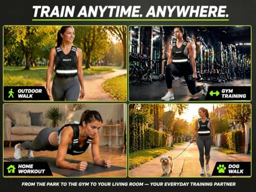 ROUFIT Black Adjustable Weighted Vest 6-15 lb for Women & Men, Fitness & Walking