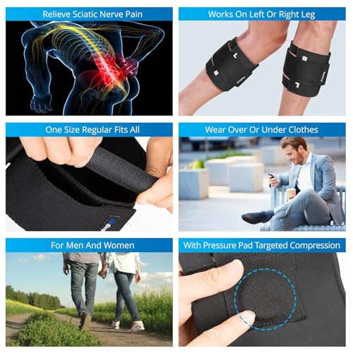 Sciatica Pain Relief Knee Brace - Targeted Compression Support - Black (11″-22″)