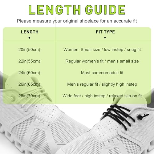 Elastic No Tie Shoe Laces - 2 Pairs for On Cloud 5, 6 - White 24in