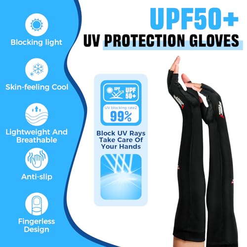 Large Black UV Protection Gloves - Non Slip Sunblock Gloves for Outdoor Fishing & Driving