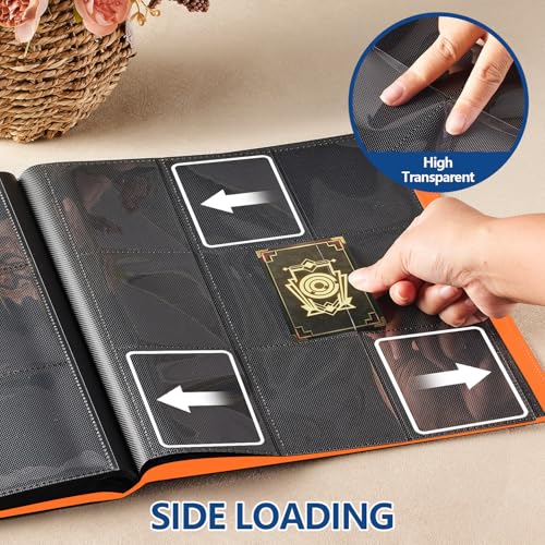 EDUDIIU Orange Card Binder with 9 Pockets - Premium Trading Card Album for Sports & Collectibles