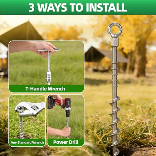 12 Pcs 12" Heavy Duty Aluminum Ground Anchors - Screw-In Tent Stakes with Drill Adapter