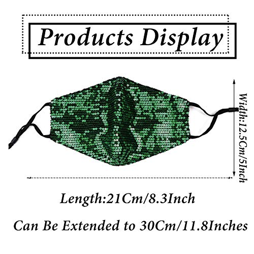 Sparkly Sequins Face Cover - Adjustable Cotton Mask - Green