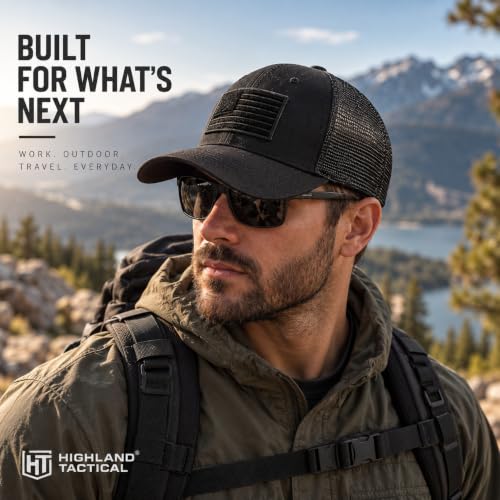 Highland Tactical American Flag Trucker Mesh Hat One Size Black