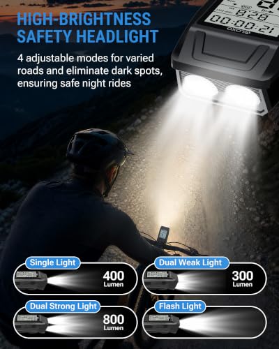 GPS Bike Computer with Headlight & Electronic Horn - 3-in-1 Cycling Tracker