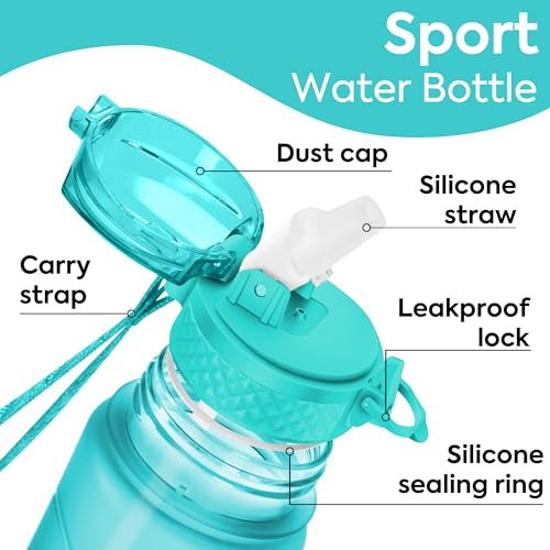 Kids Water Bottle with Straw Lid - 15 oz Leak-Proof Mint