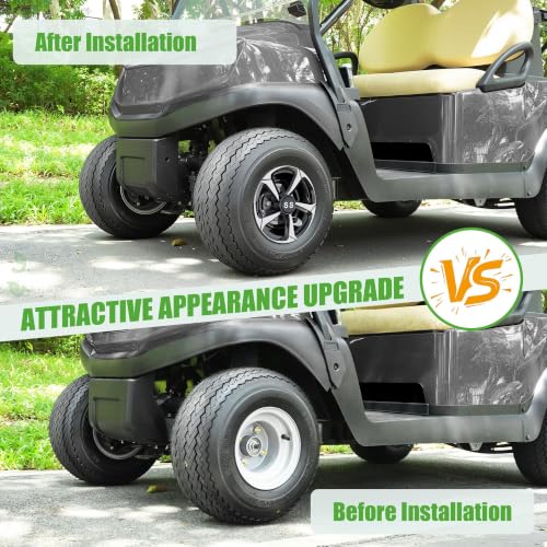 10L0L Silver-Black Golf Cart Wheel Covers Hub Caps 8 Inch Set of 4 for Yamaha, EZGO, Club Car