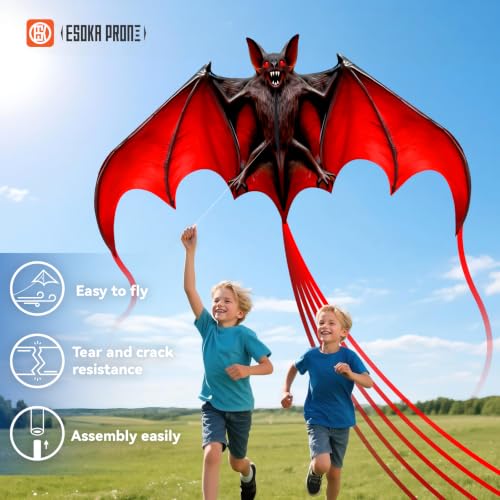 ESOKA PRON HY Bat Kite with String Reel - Easy Fly Shark Design for Kids & Adults, Outdoor Beach & Park Toy