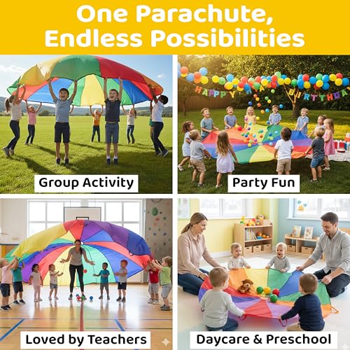 Kids Rainbow Parachute 12 Feet - Bright Colors, Durable Fabric