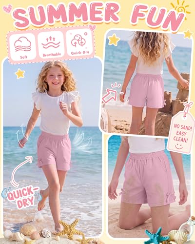 Girls Quick Dry Athletic Shorts - Relaxed Fit - Pink, 11-12 Years