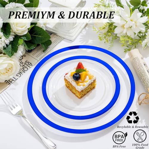 120pcs Blue Plastic Plates for Party - 10in + 7in Heavyweight Disposable Set (Blue/120) by U-QE