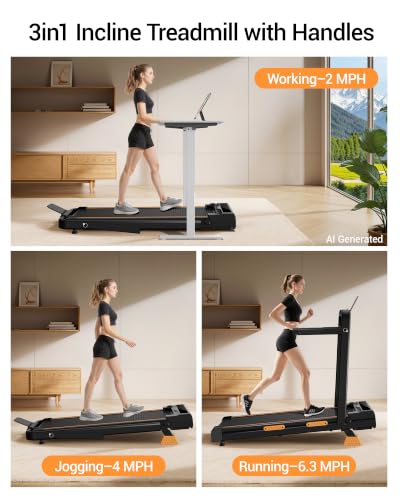 Incline Walking Pad Treadmill - 3-in-1 Foldable Under Desk Treadmill with Handles, 330 LBS Capacity, 2.5HP Quiet Motor, LED Display