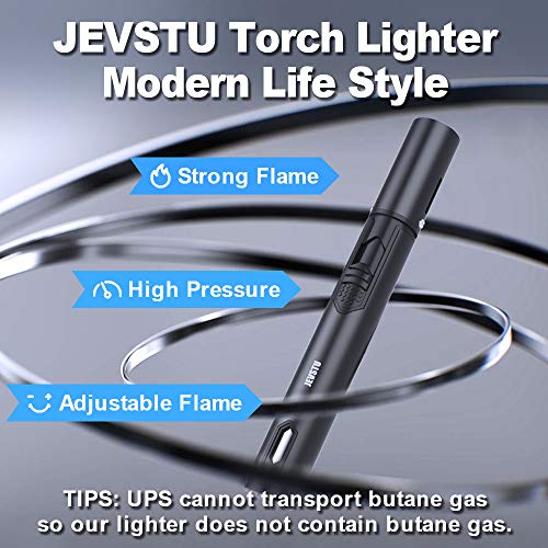 JEVSTU Black Torch Lighter with Fuel Window & Adjustable Flame – Windproof & Refillable for Cooking, Grilling, Survival, Gift