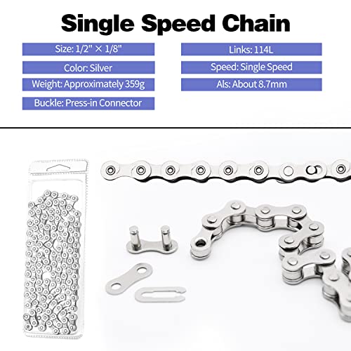 Single Speed Bike Chain - 114 Links, 1/2 x 1/8 Inch - 1 Set