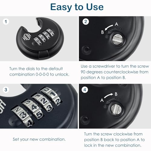 HOX Combination Lock, 4 Digit Disc Padlock with 3/8 Inch Hardened Steel Shackle, 2-3/4 Inch Zinc Alloy Wide Body, Keyless Heavy Duty Combo Lock for Hasp Latch, Sheds, Fences, Storage Locker (4 Pack)