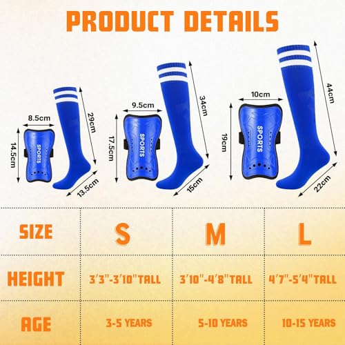 Kids Soccer Shin Guards with Socks Set - Blue, Large (10-15 Years)
