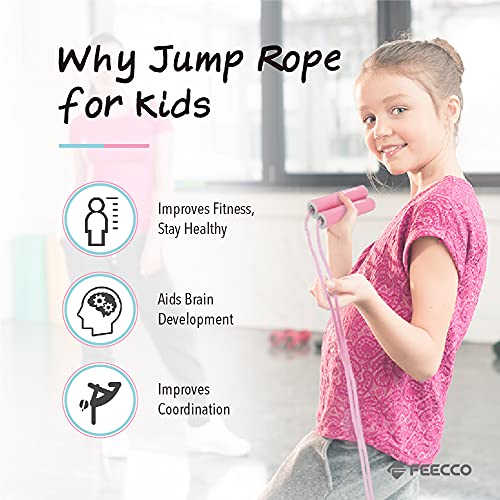 Jump Rope for Kids - Adjustable Length, Pink & Blue - Hot Pink