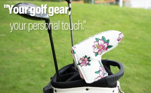 Golf Putter Cover Blade Putter Headcover Azalea Embroidery Golf Club Covers Leather Golf Blade Putter Cover with Magnetic Fit Most Brand (White)