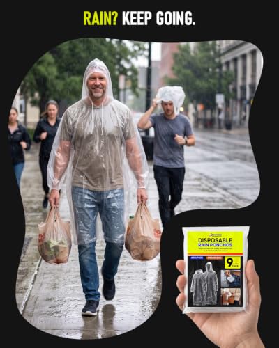 Disposable Rain Ponchos for Adults - 9 Pack Emergency Protection