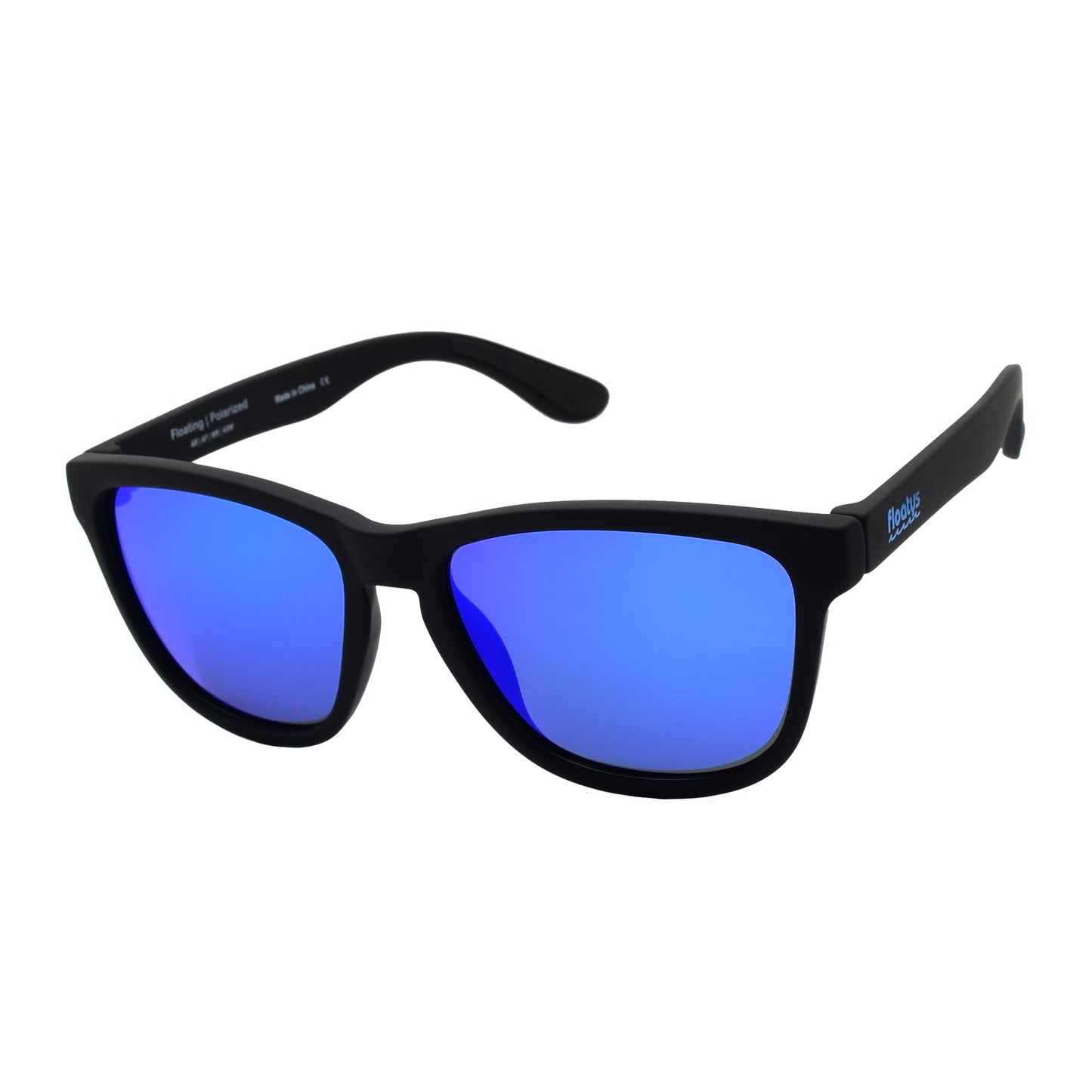 Floatys Floating Sunglasses Rubberized Eddys | Polarized Water Repelling Lenses | No Slip Frame | Lightweight | Men and Women (Black Frame/Blue Mirror Lens)