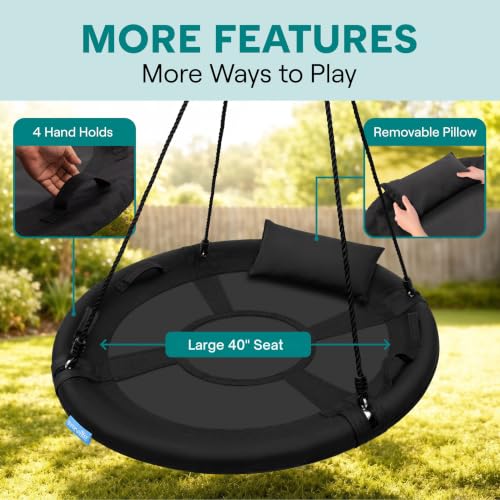 Heavy Duty 40-Inch Saucer Swing for Kids - Black